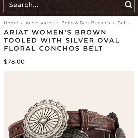 Ariat Women’s Brown Tooled Leather Belt with Silver Oval Floral Conchos - Picture 3 of 3